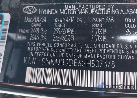 2025 Hyundai Tucson Sel from USA, damaged, VIN 5NMJB3DE6SH507378